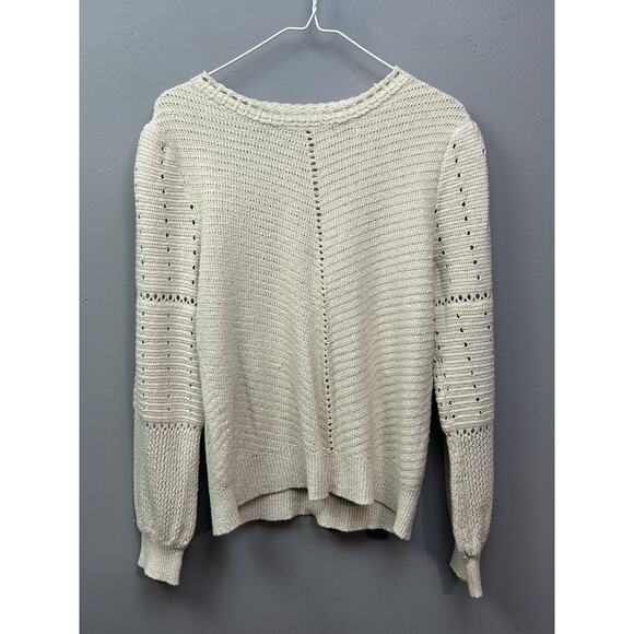 Knox Rose Sweaters - Knox‎ Rose Cream Open Knit Sweater Womens Medium Puff sleeve Pullover Neutral